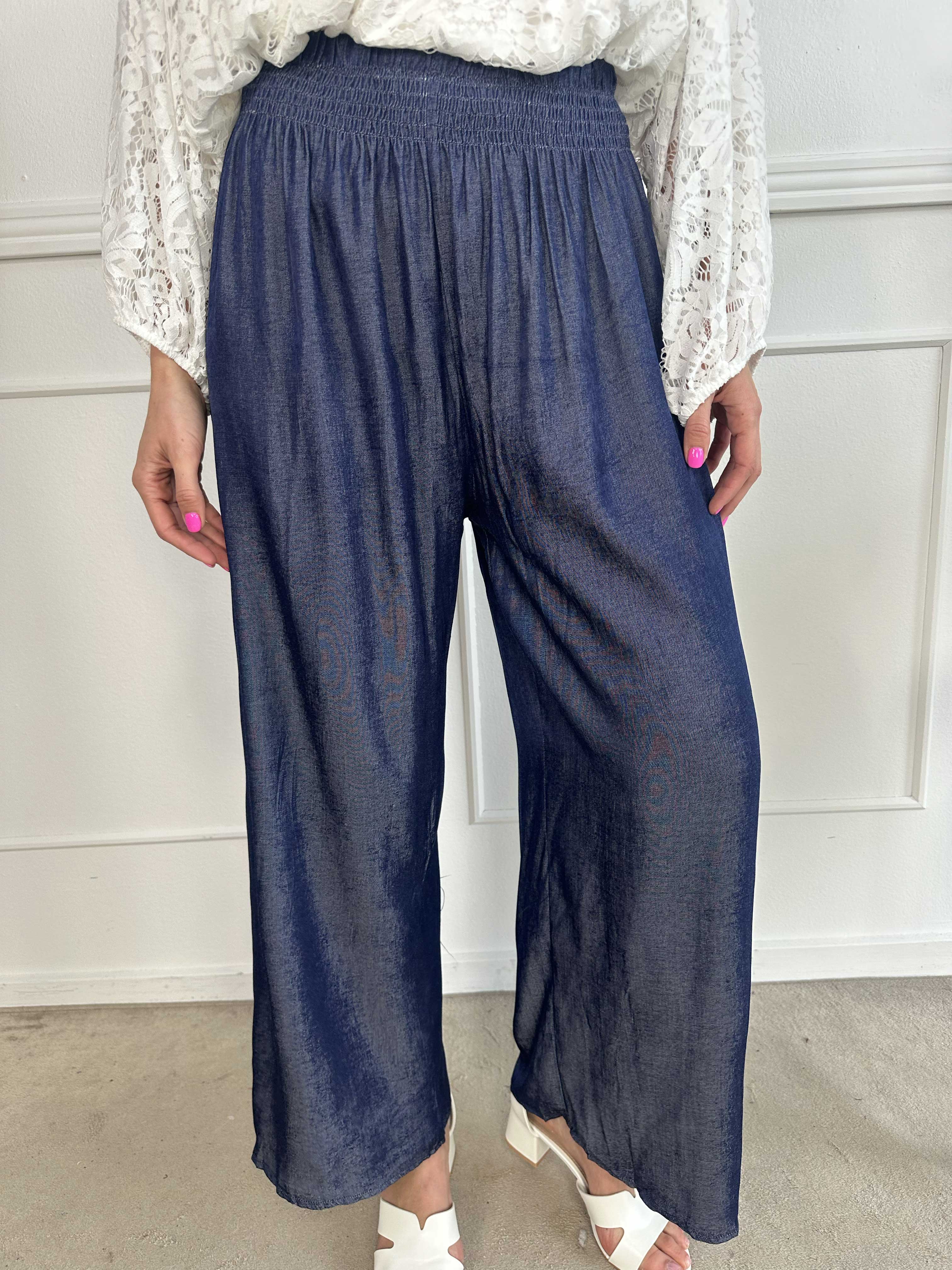 Pams Denim Pants - Løse bukser med elastikkant i livet